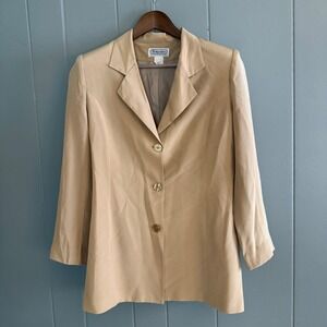 Vintage Bridgewater Classics‎ Womens Silk Blazer M Tan Longline 90s Quiet Luxury